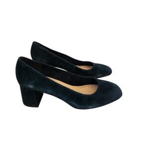 New Bella Vita Jillian Women's Block Heel Square Toe Navy Suede Pumps 8.5M
